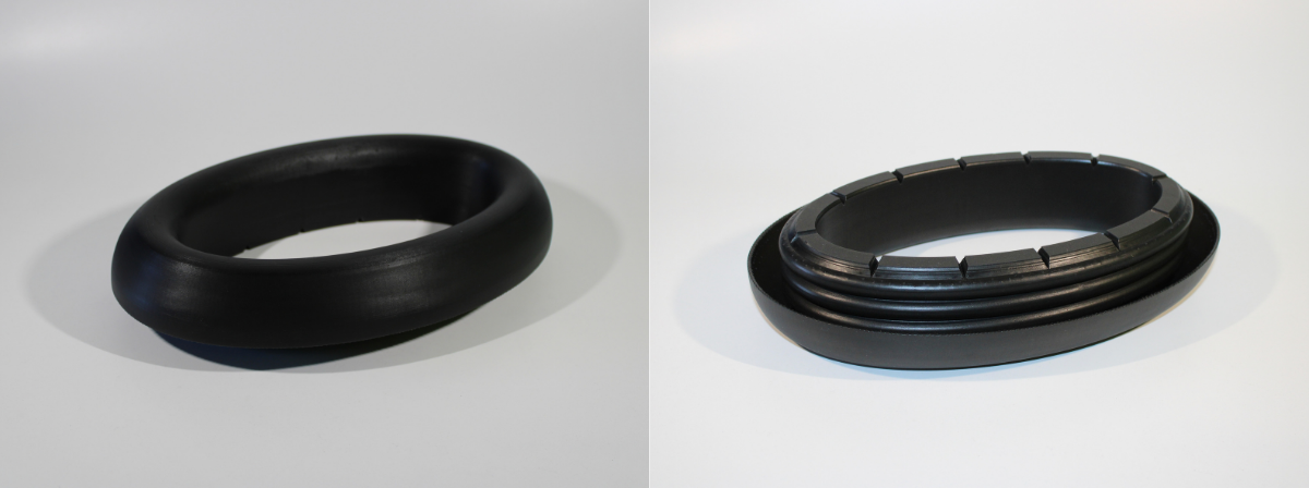 Large 3D printed trim in flexible material, showing ribbing and detail